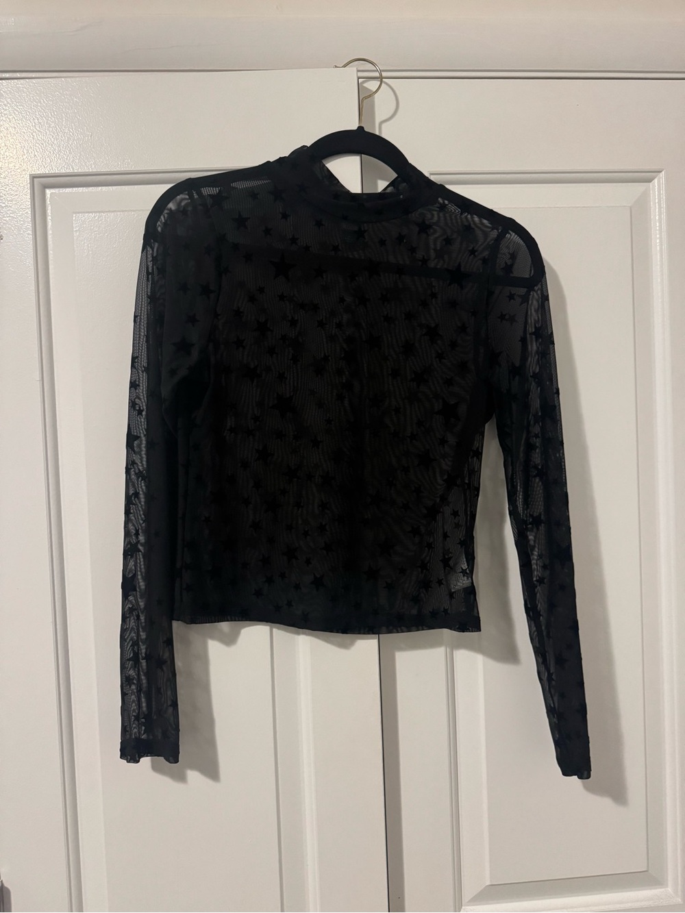 wild fable Black Sheer Star Mesh Long-Sleeve Crop Top